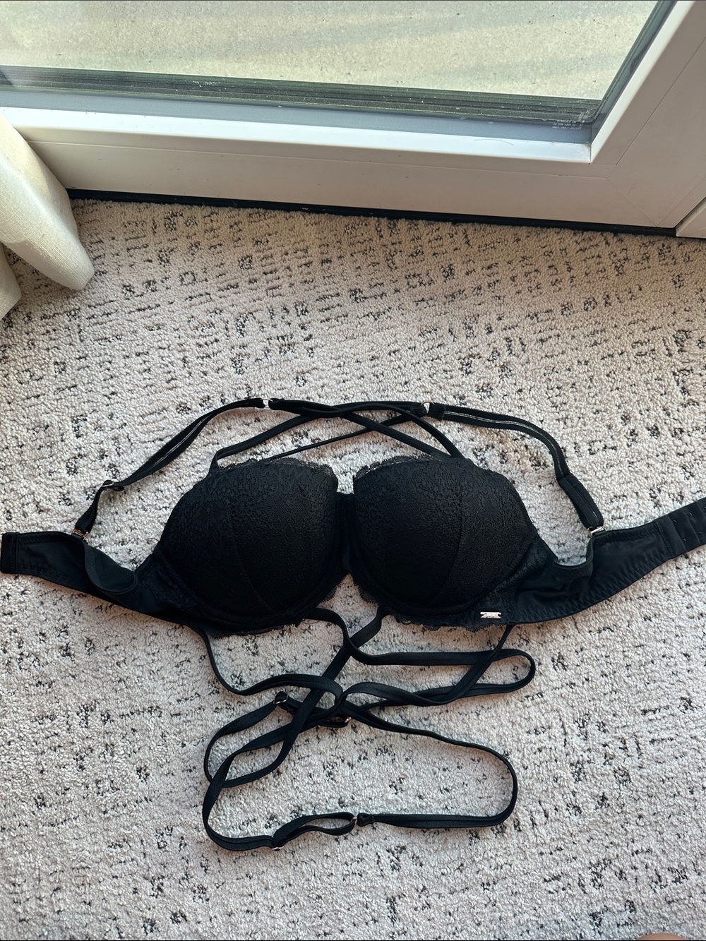 PINK Victoria's Secret Black Lace Crisscross Push-Up Bra